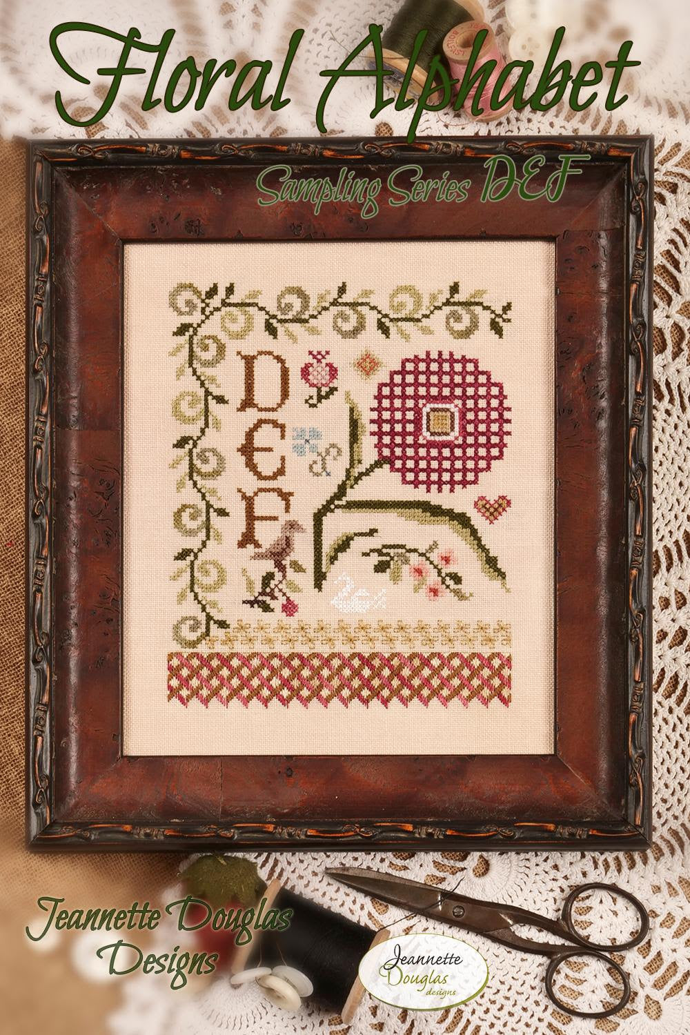 Floral Alphabet Sampling Series DEF by Jeannette Douglas