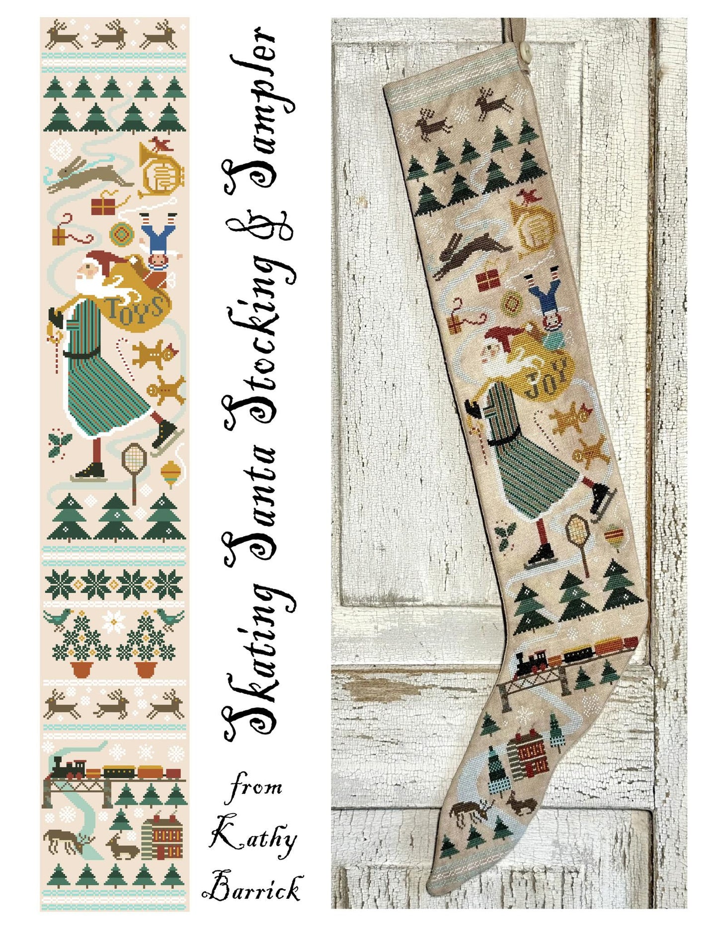 Skating Santa and Sampler by Kathy Barrick