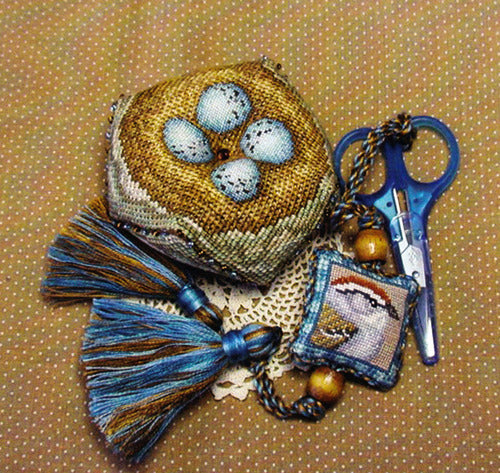 Chipping Sparrow Biscornest No. 68 by Crossed Wing Collection