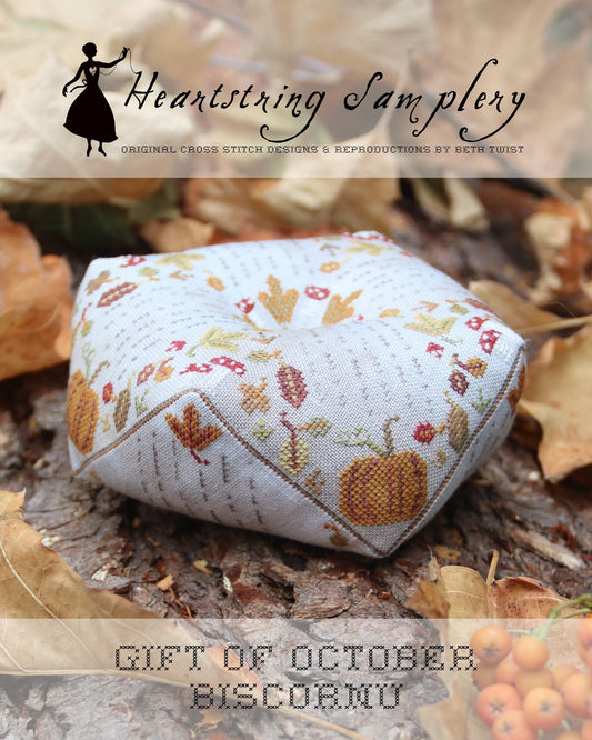 PREORDER - Gift Of October Biscornu by Heartstring Samplery