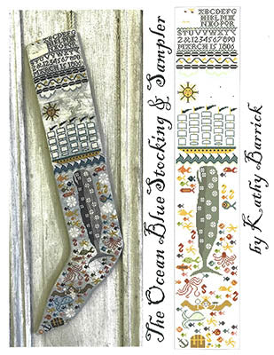 The Ocean Blue Stocking & Sampler by Kathy Barrick