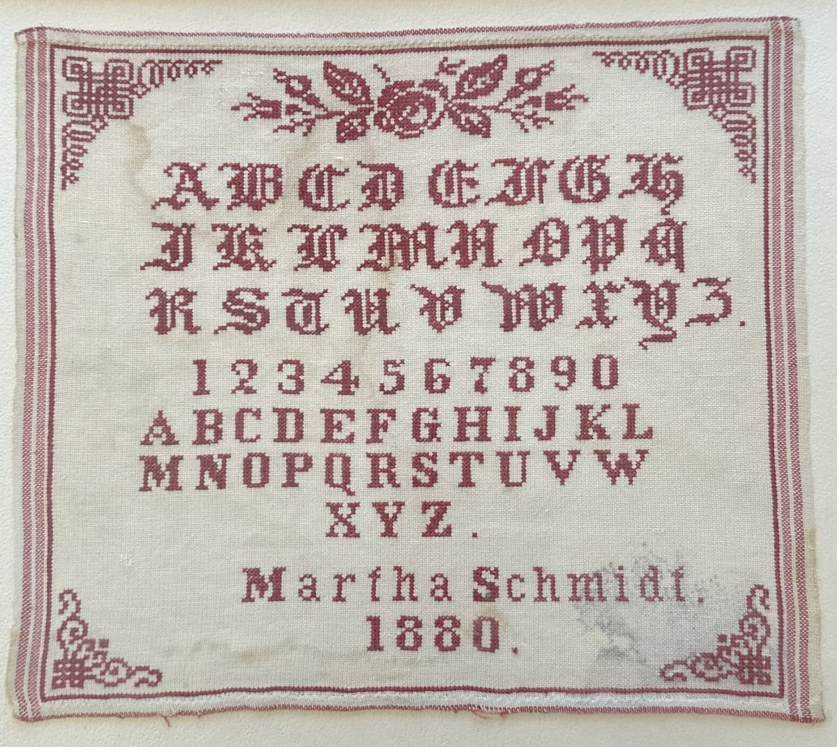 Martha Schmidt 1880, Antique Reproduction Sampler by Cross Stitch Antiques - PREORDER